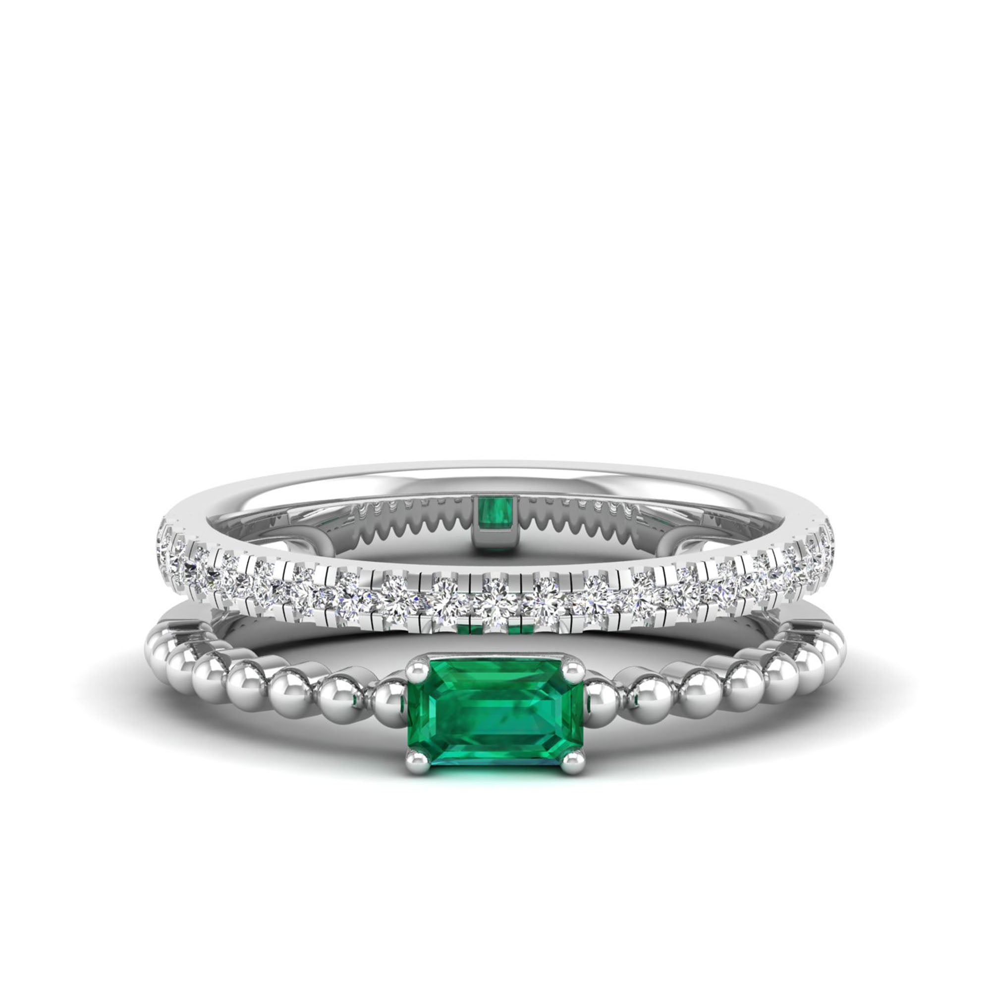 Emerald East-West Emerald and Diamond Ring