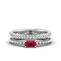 Emerald East-West Ruby and Diamond Ring