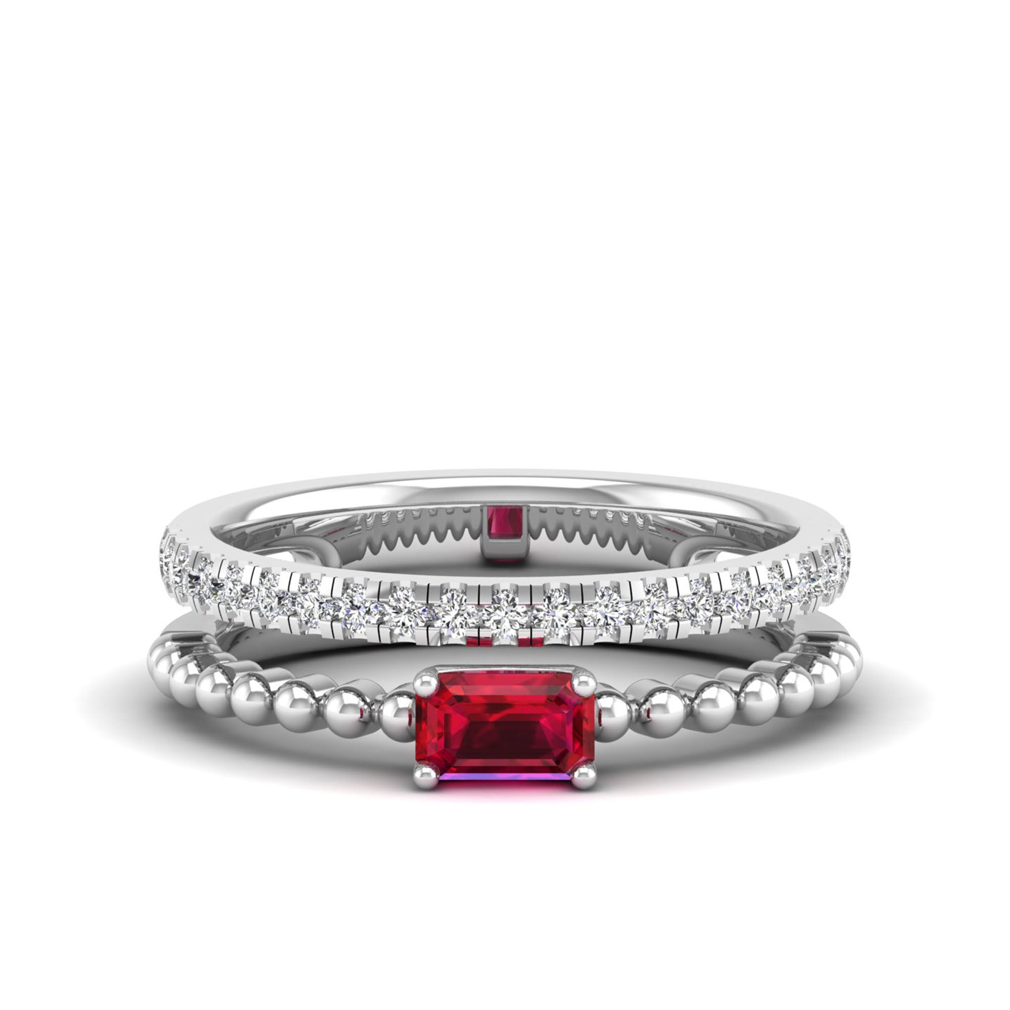 Emerald East-West Ruby and Diamond Ring