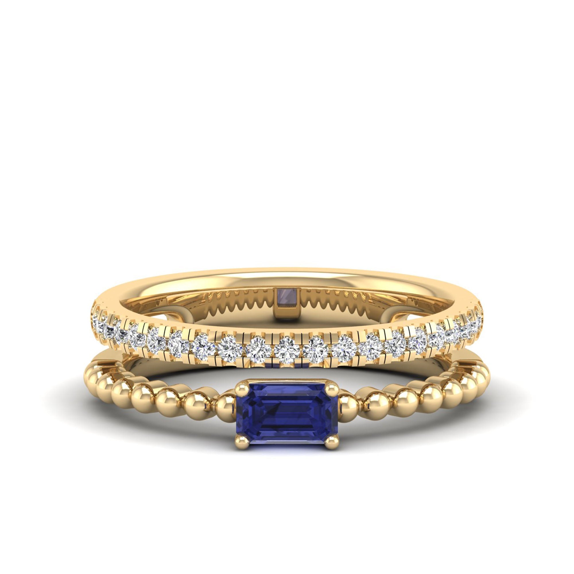 Emerald East-West Tanzanite and Diamond Ring