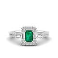 Emerald Cut Emerald with Round and Baguette Diamond Ring