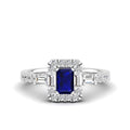 Emerald Sapphire with Round and Baguette Diamond Ring