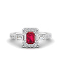 Emerald Ruby with Round and Baguette Diamond Ring