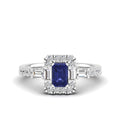 Emerald Tanzanite with Round and Baguette Diamond Ring
