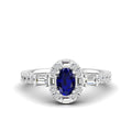 Oval Sapphire with Halo Round and Baguette Diamond Ring