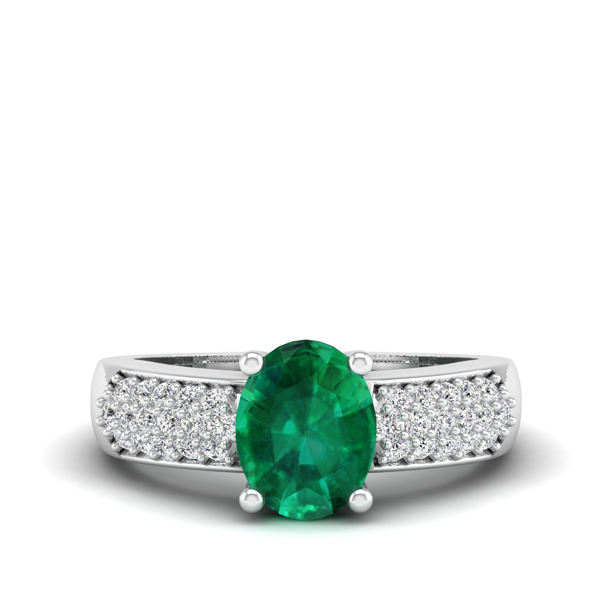 Prong Set Oval Emerald and Diamond Ring