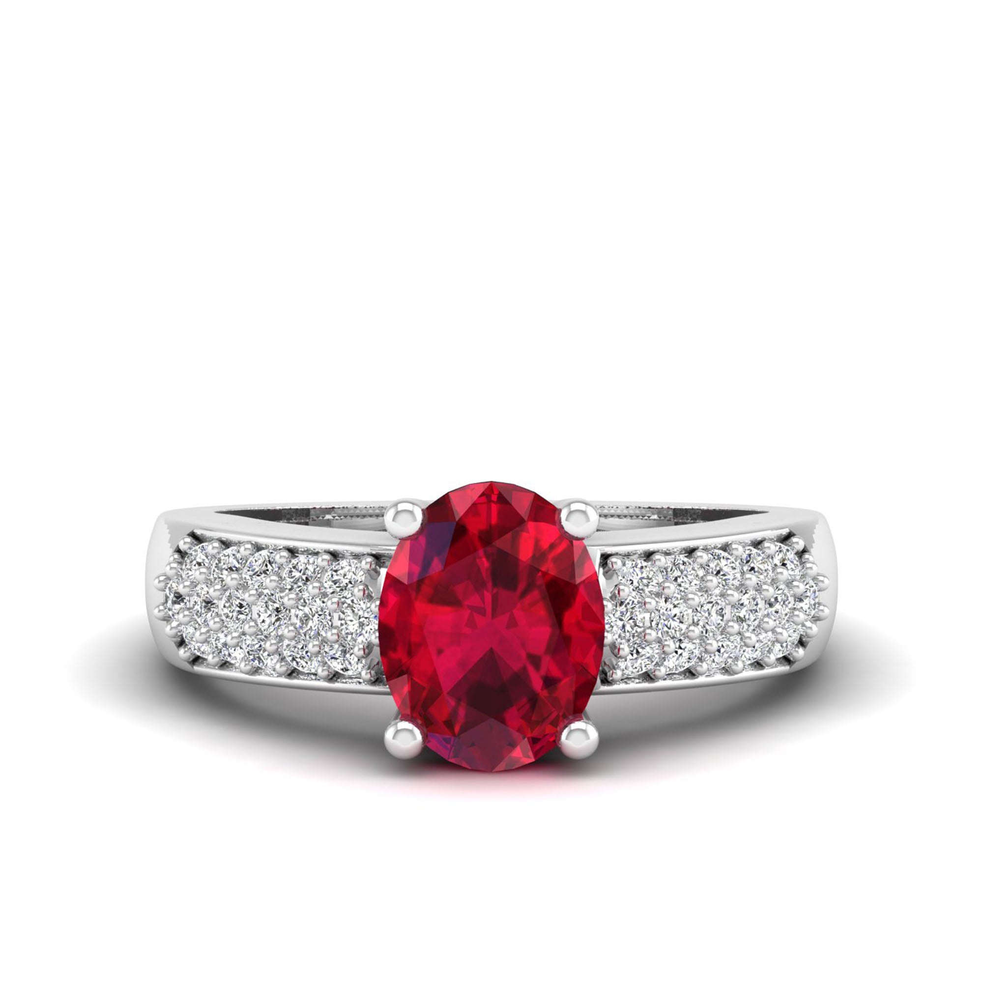Prong Set Oval Ruby and Diamond Ring