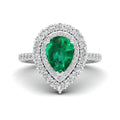 Pear Double Halo Emerald and Diamond Ring