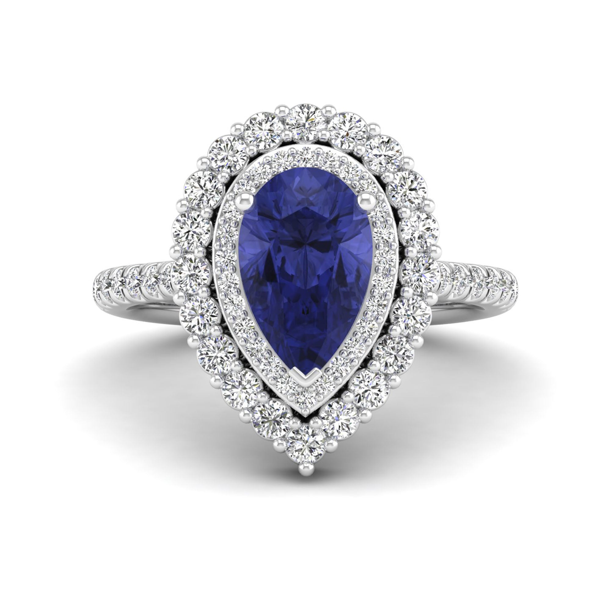 Pear Double Halo Tanzanite and Diamond Ring
