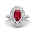 Pear Double Halo Ruby and Diamond Ring