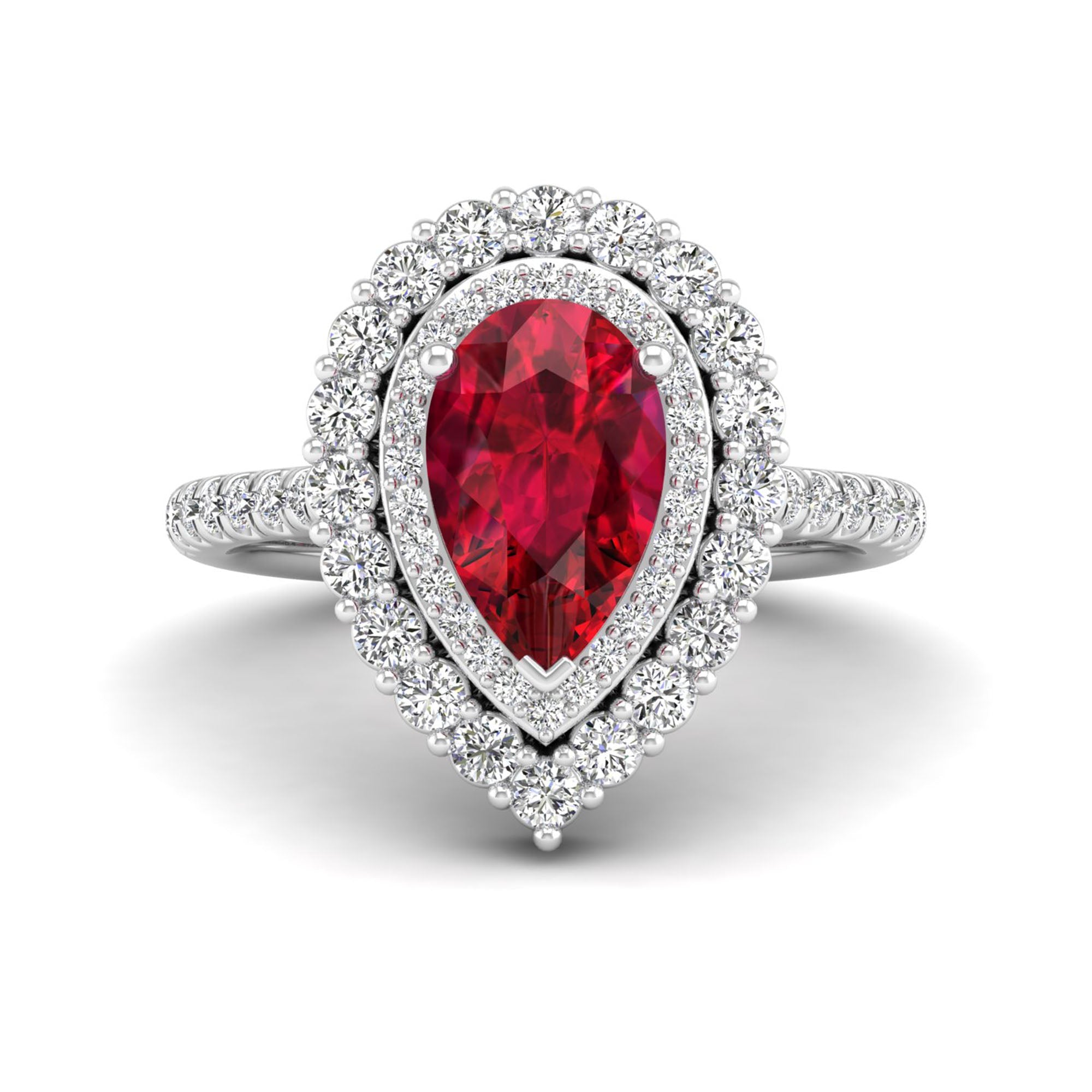 Pear Double Halo Ruby and Diamond Ring