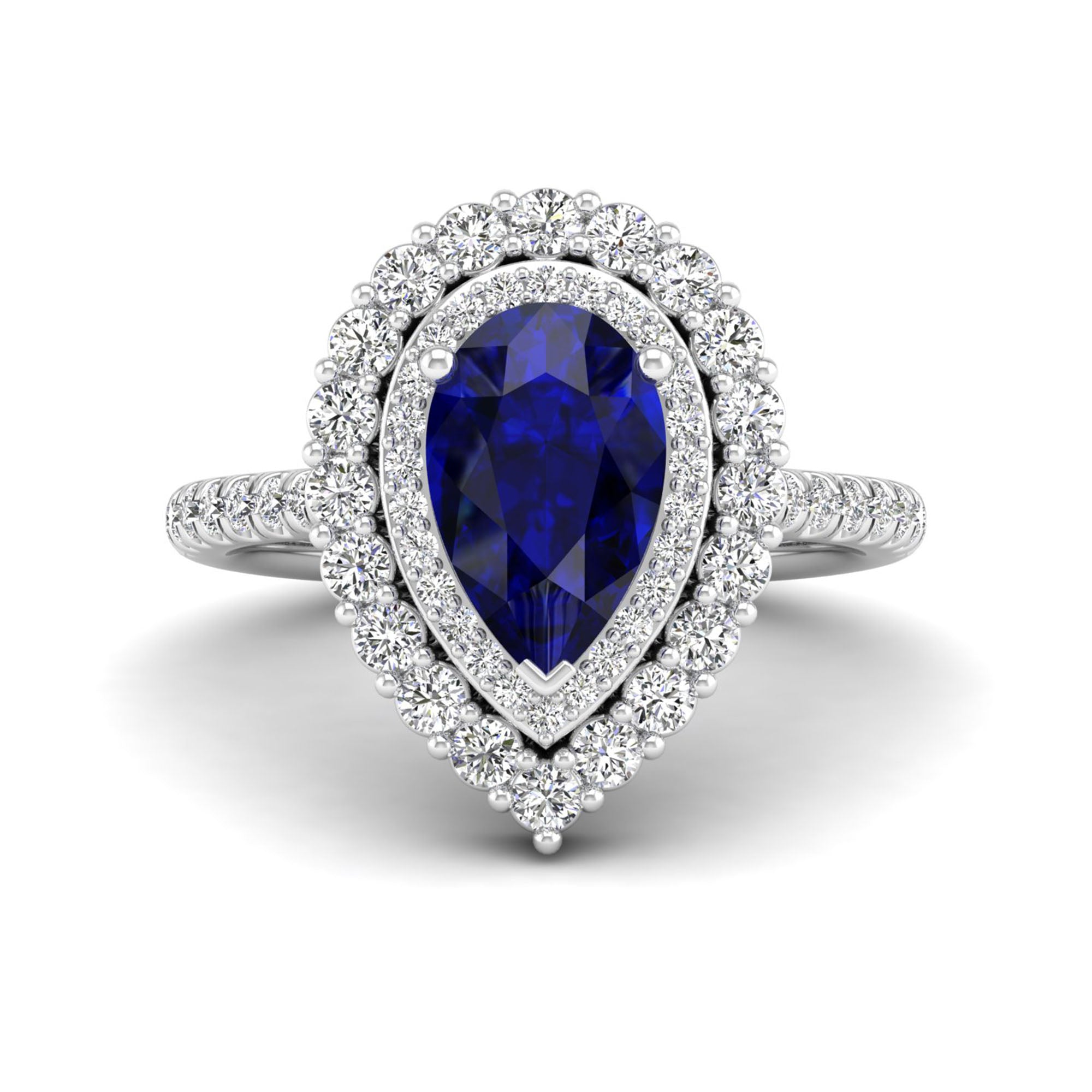 Pear Double Halo Sapphire and Diamond Ring