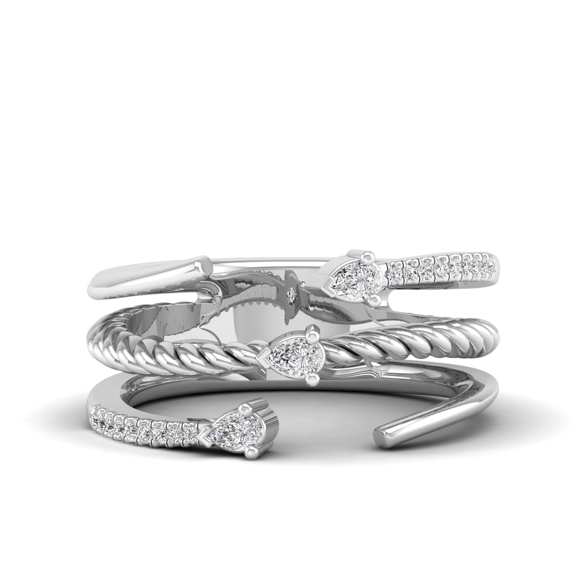 Twisted Triple Layer Bezel Pear Diamond Ring