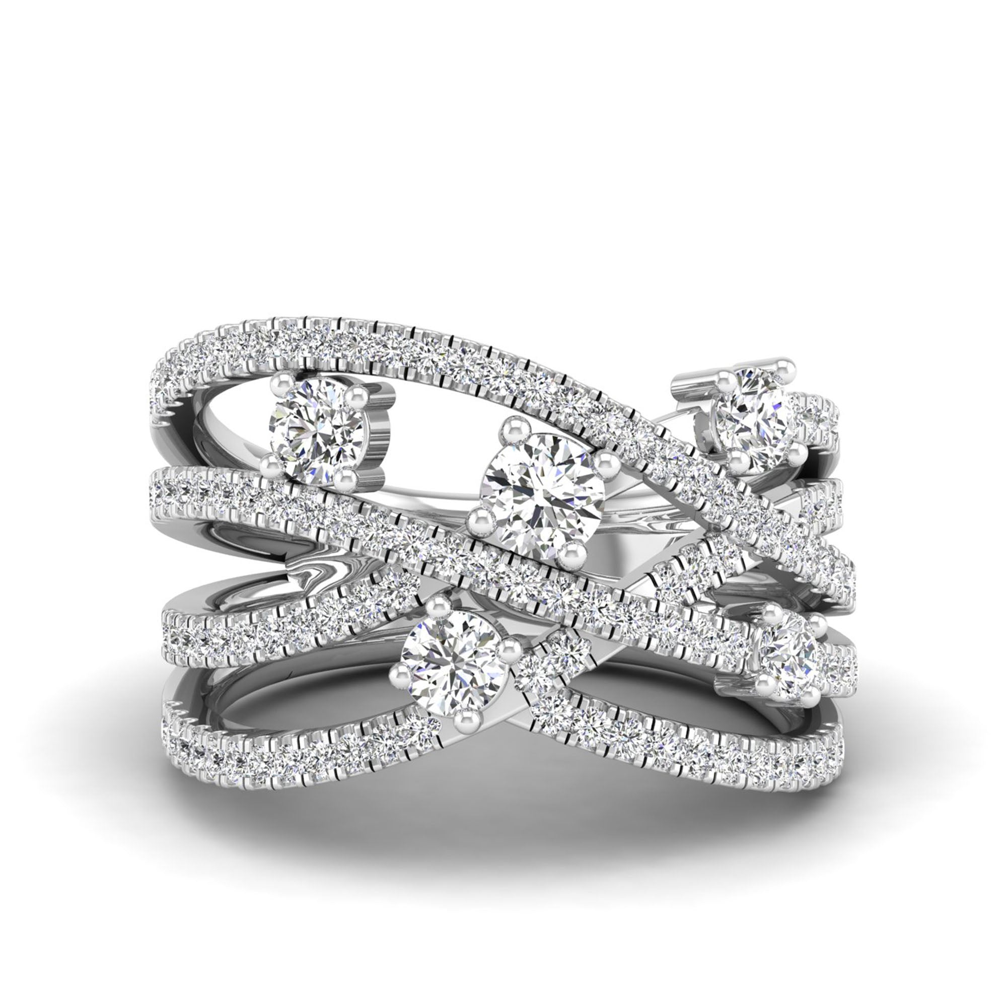 Multi Row Solitaire Crossover Diamond Ring