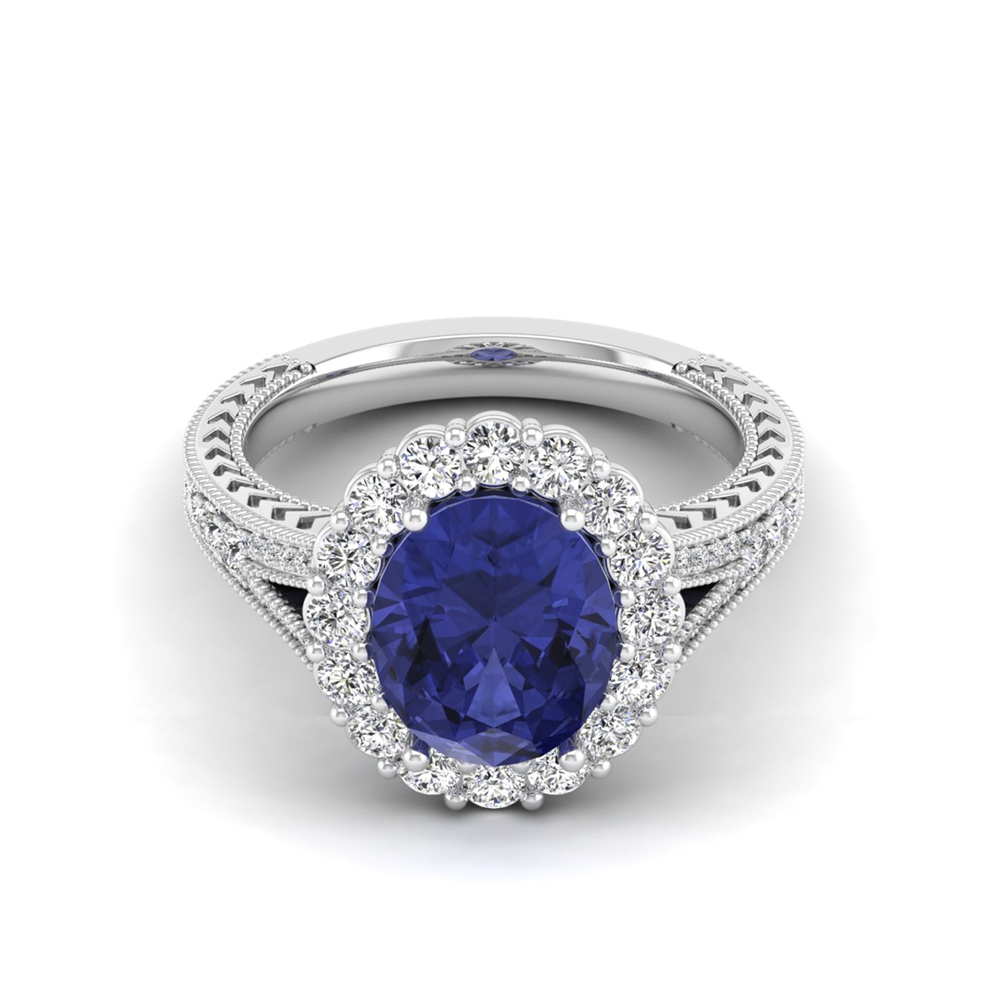Oval Tanzanite Shared Prong Halo Diamond Ring
