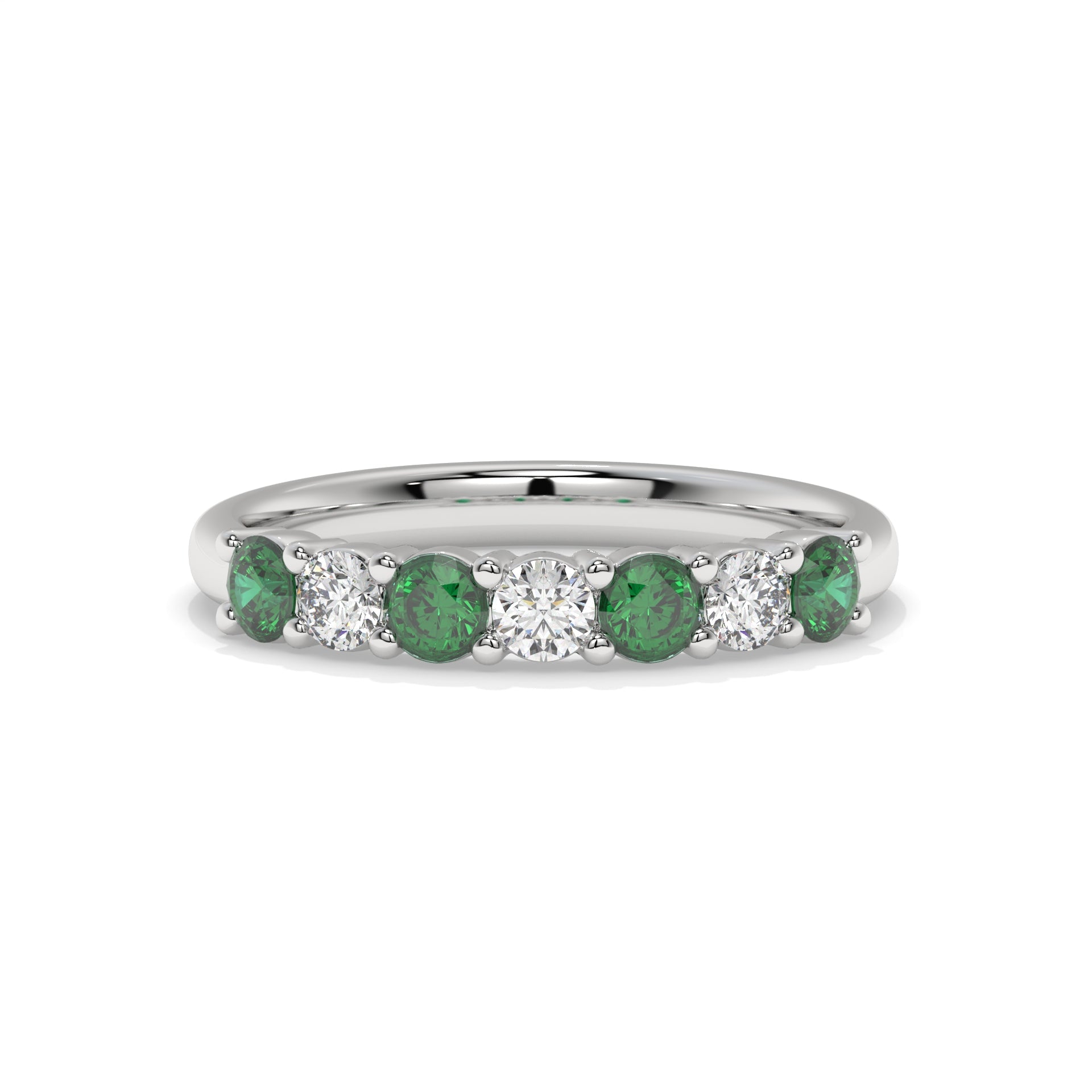 Alternating 7-Stone Classic Emerald and Diamond Ring