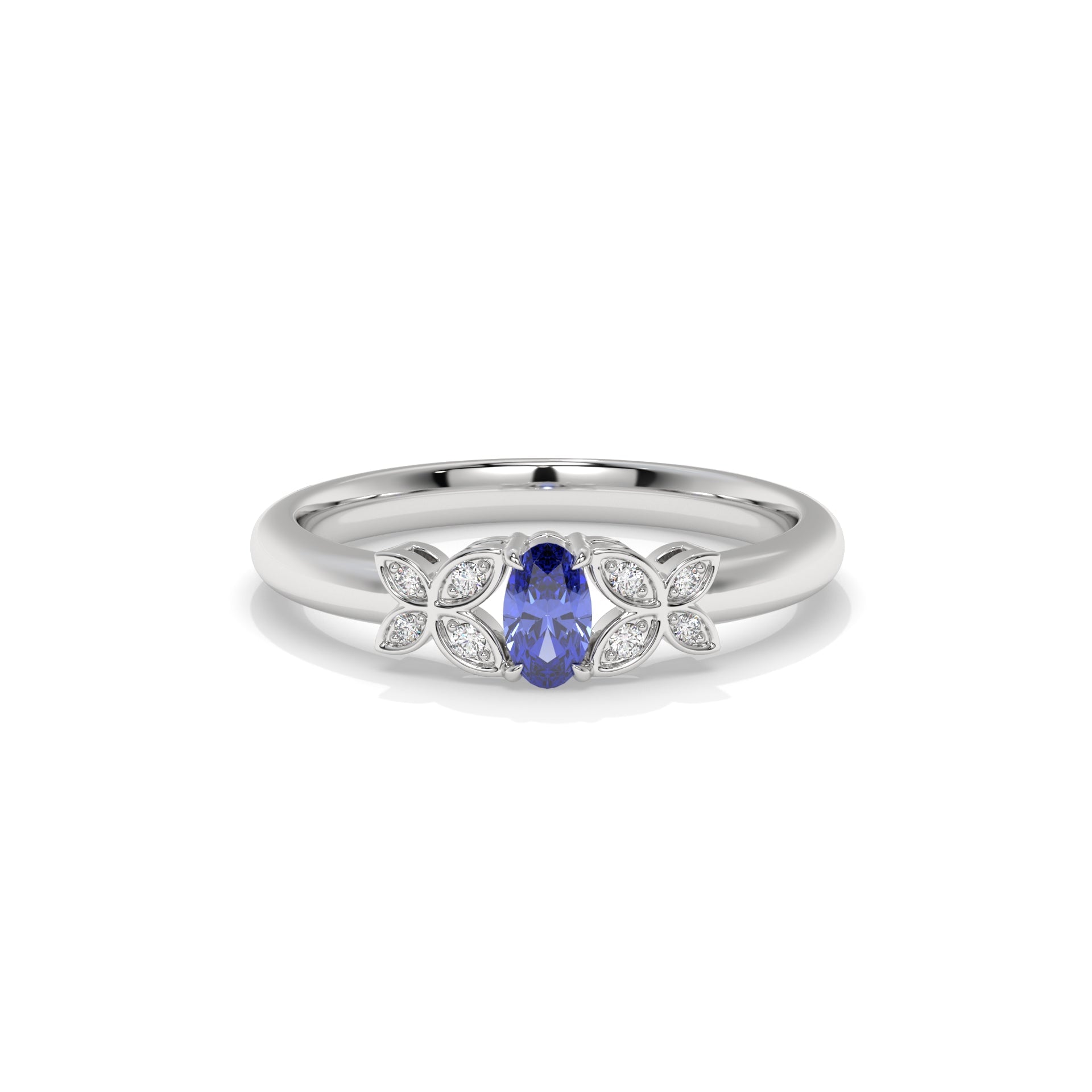 Oval Tanzanite and Lab Diamond Butterfly Ring