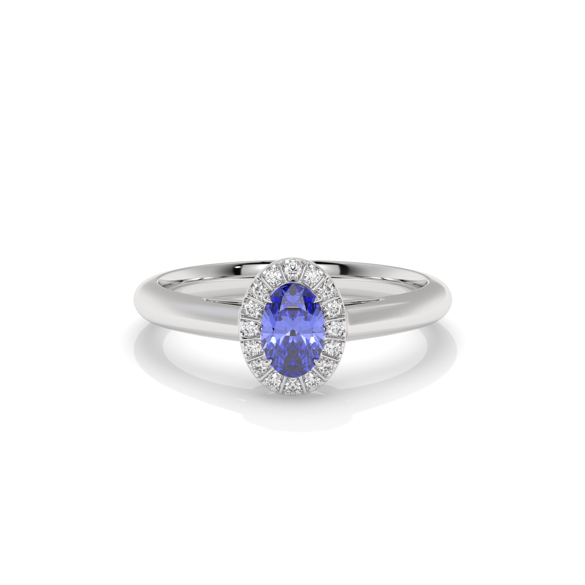Oval Tanzanite and Halo Lab Diamond Ring