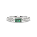 East-West Emerald and Bezel Diamond Ring