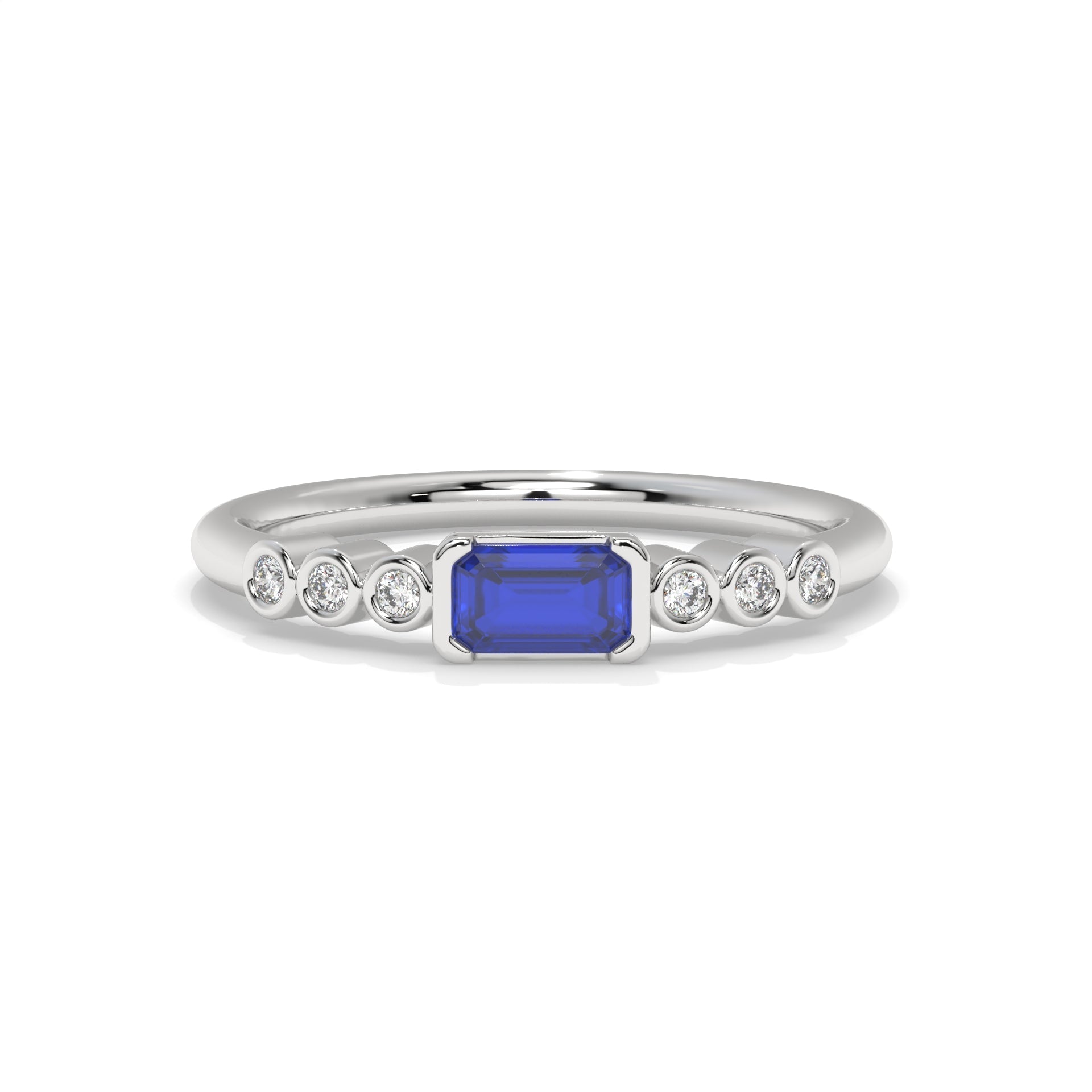 East-West Sapphire and Bezel Diamond Ring