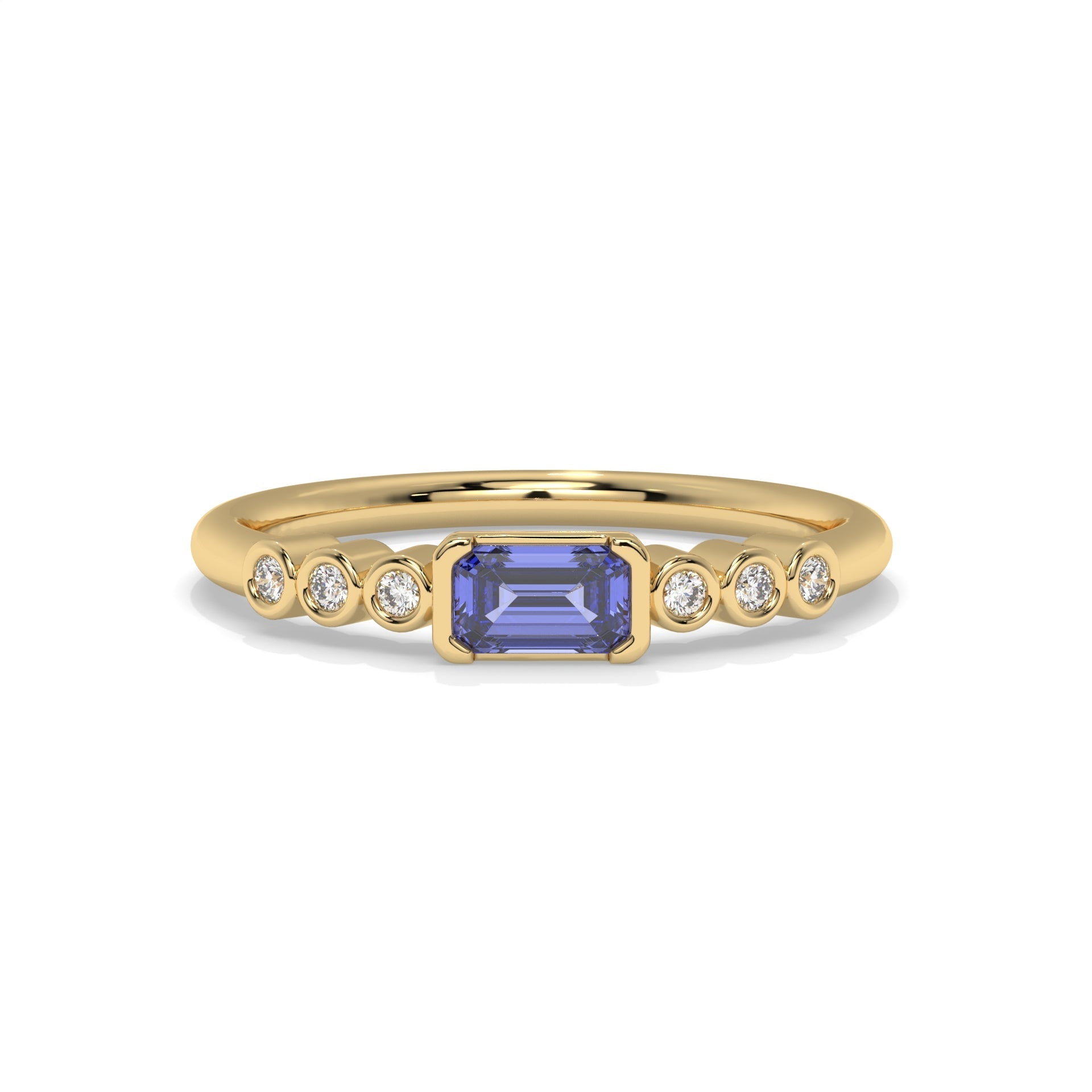 East-West Tanzanite and Bezel Diamond Ring