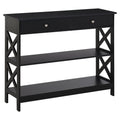 Console Table Sofa Side Desk with Storage Shelves Drawers X Frame for Entryway Black