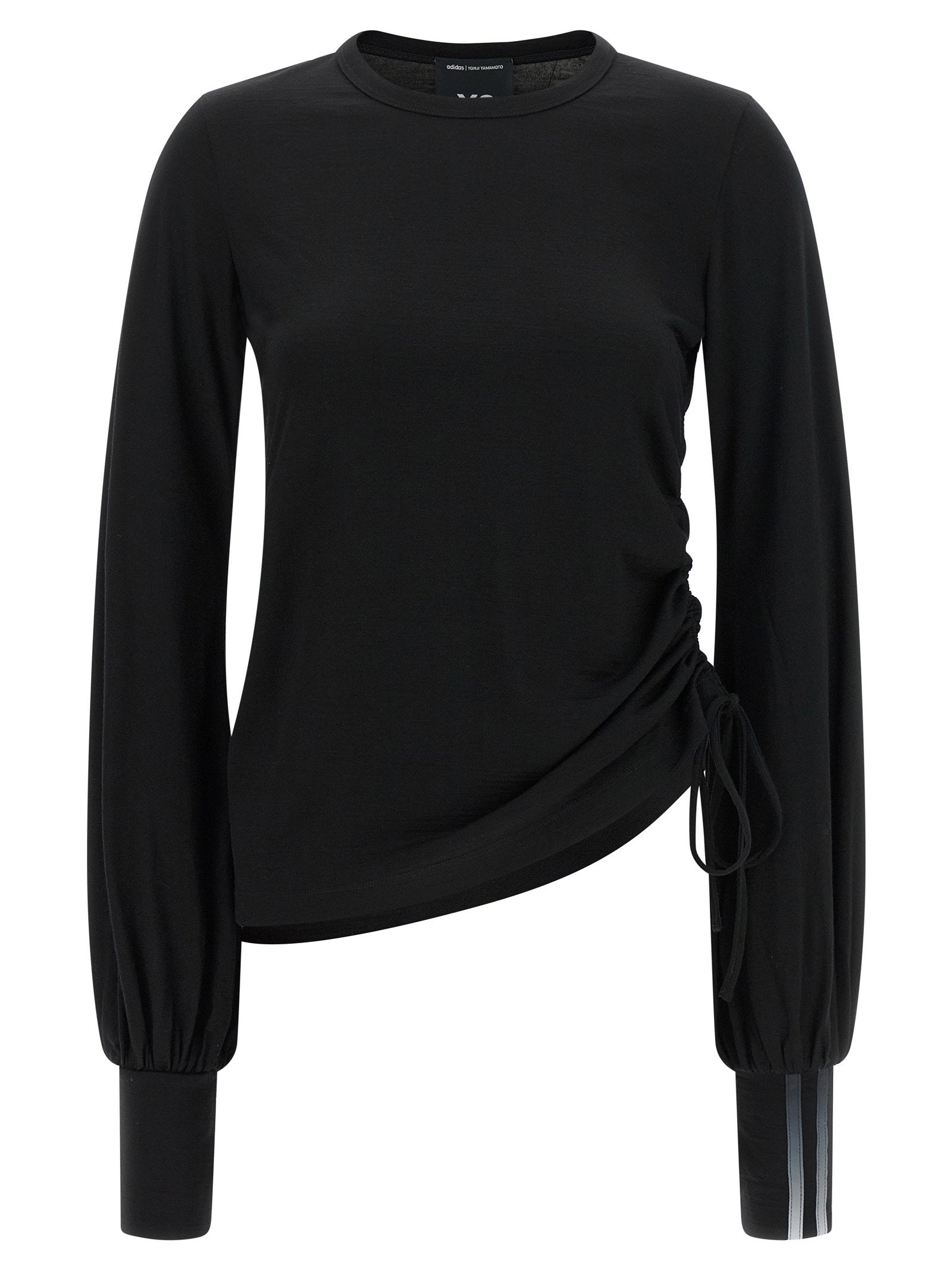 Y-3 Merino Wool Draped Long Sleeve Top — Black