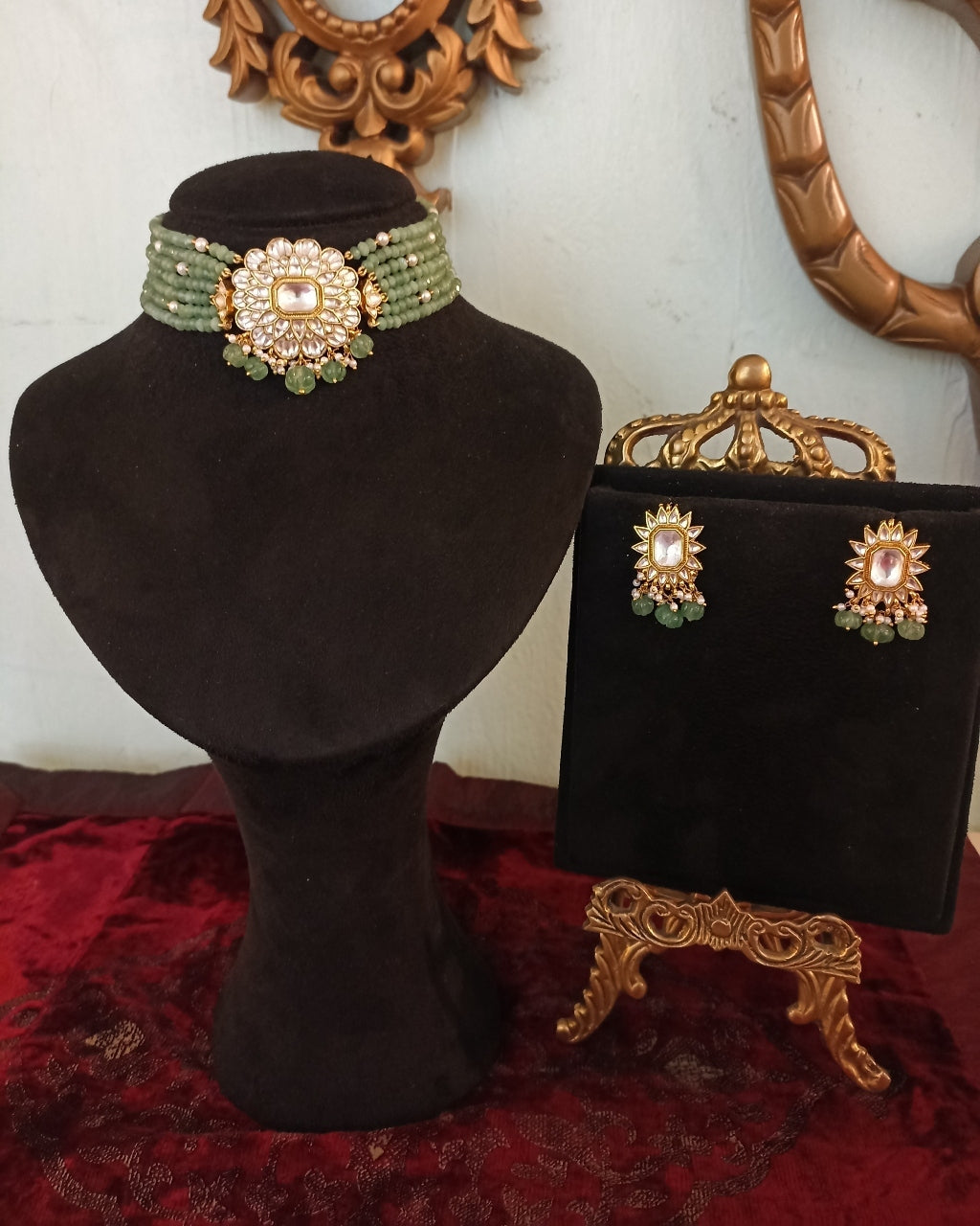 Green Emerald Beads Choker Set By KYNAH, Luxury Indian Fashion & Bridal Wear