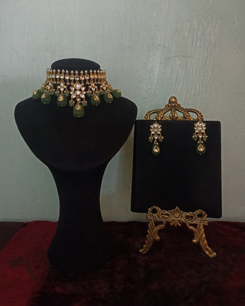 Adhuri Emerald Drops Necklace Set By KYNAH, Luxury Indian Fashion & Bridal Wear