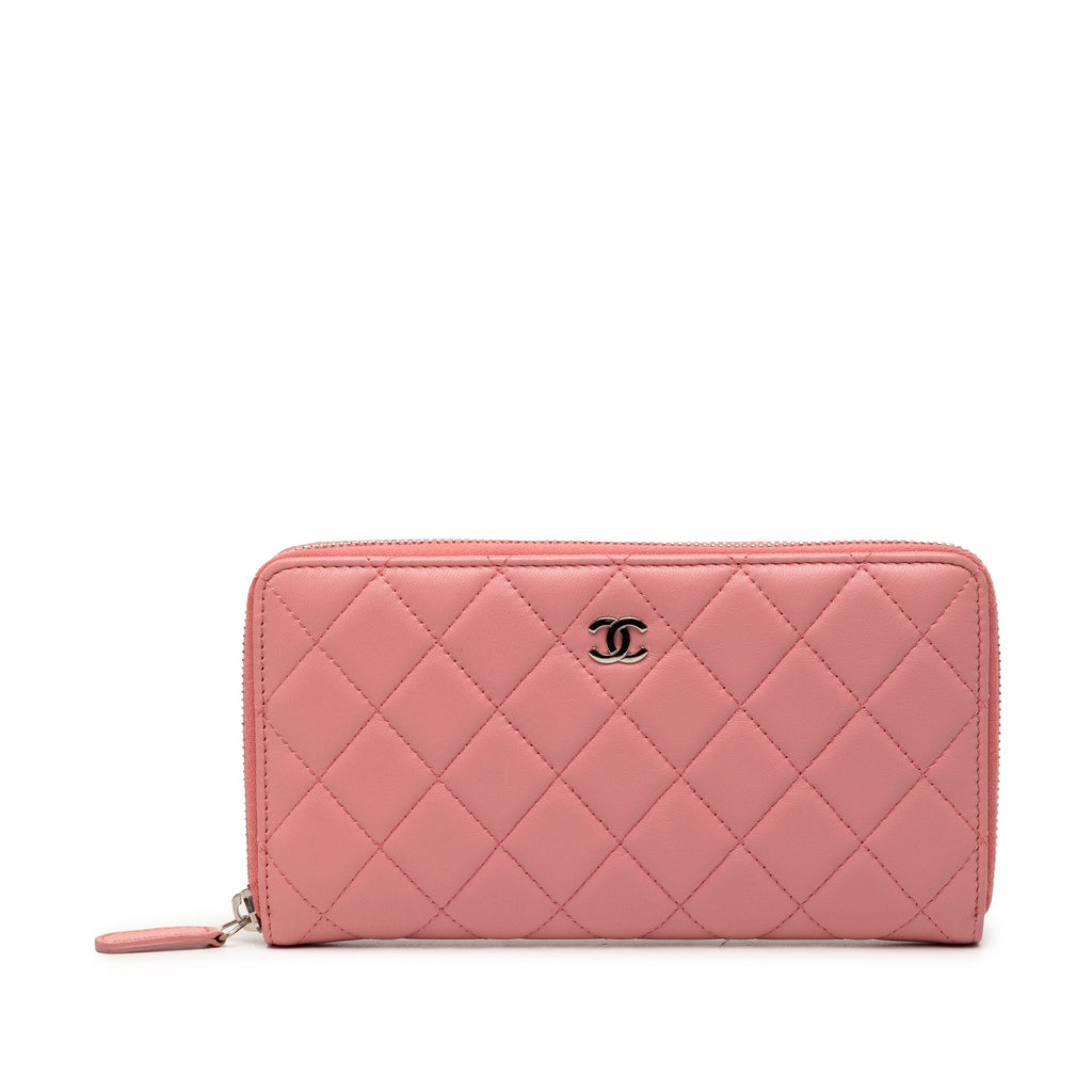 Quilted Lambskin Zip Around Long Wallet