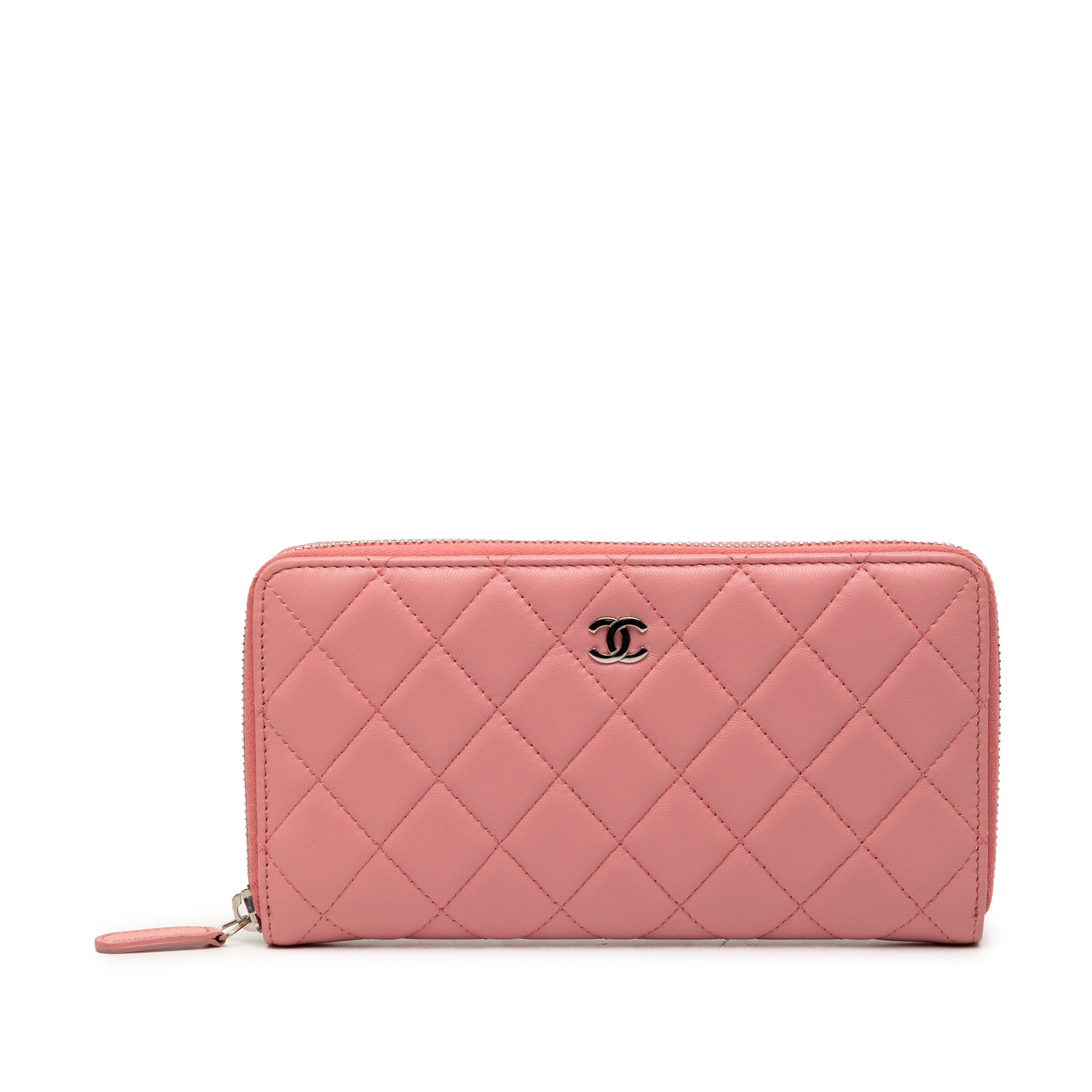 Quilted Lambskin Zip Around Long Wallet