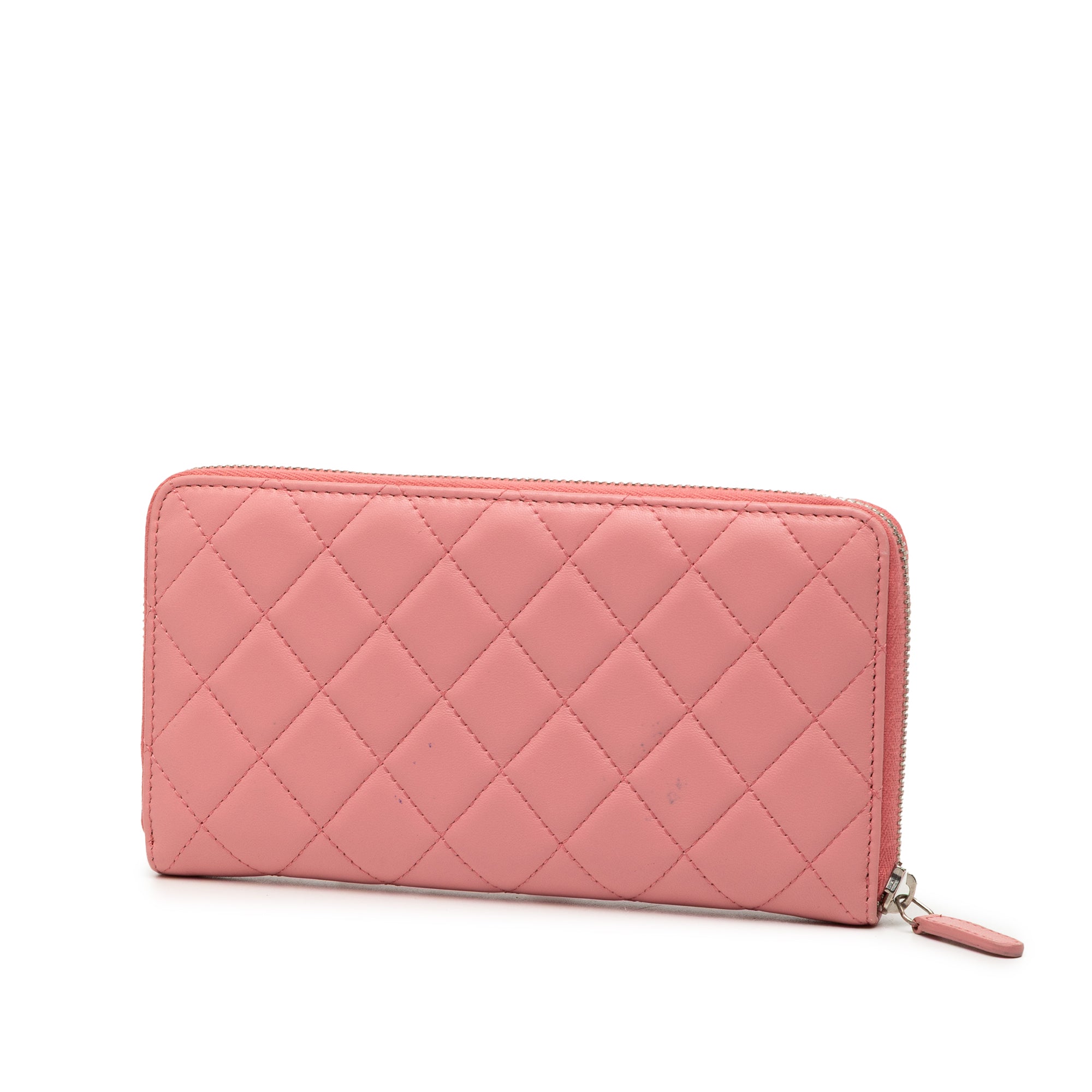 Quilted Lambskin Zip Around Long Wallet