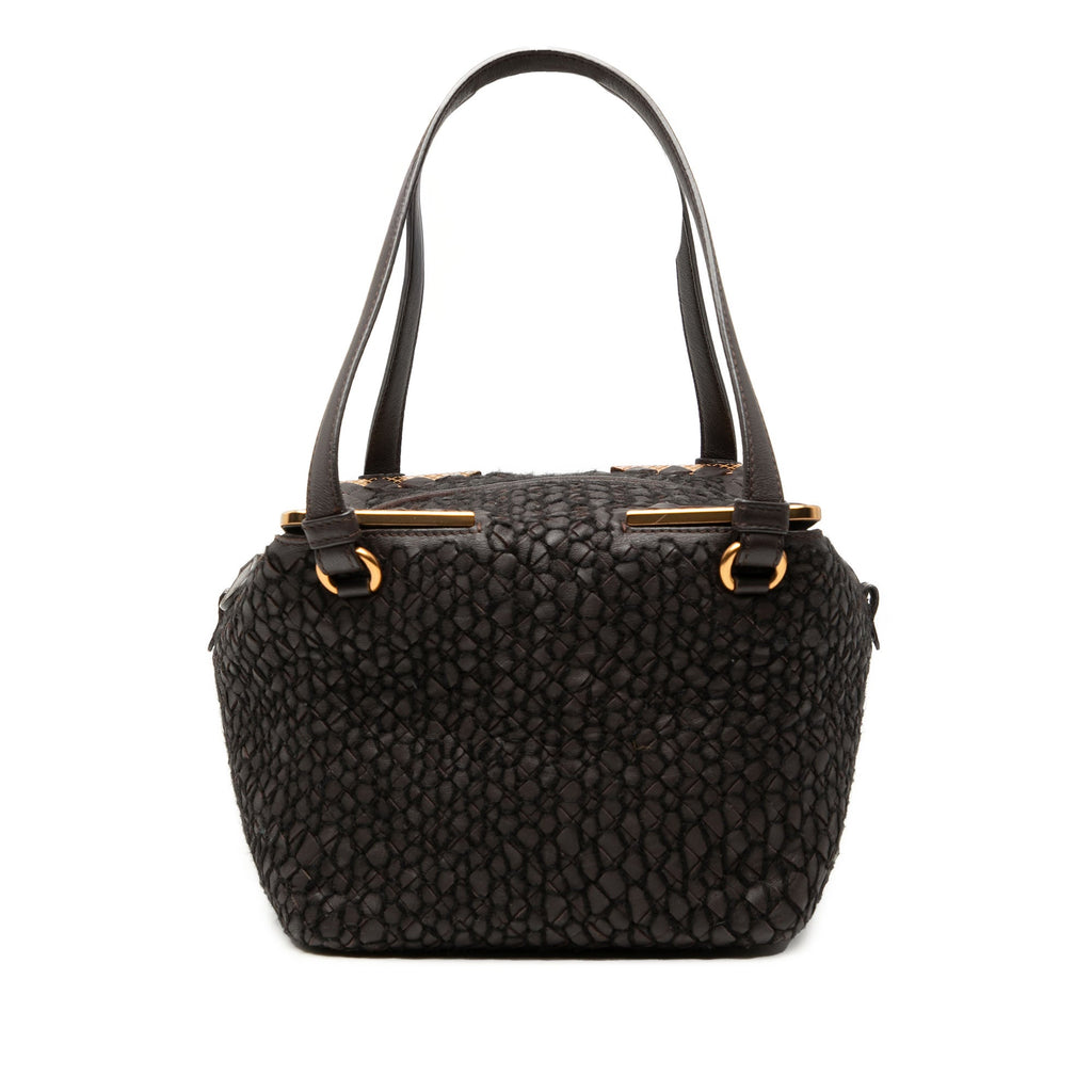 Nappa Intrecciato Stitched Metal Edge Cube Handbag