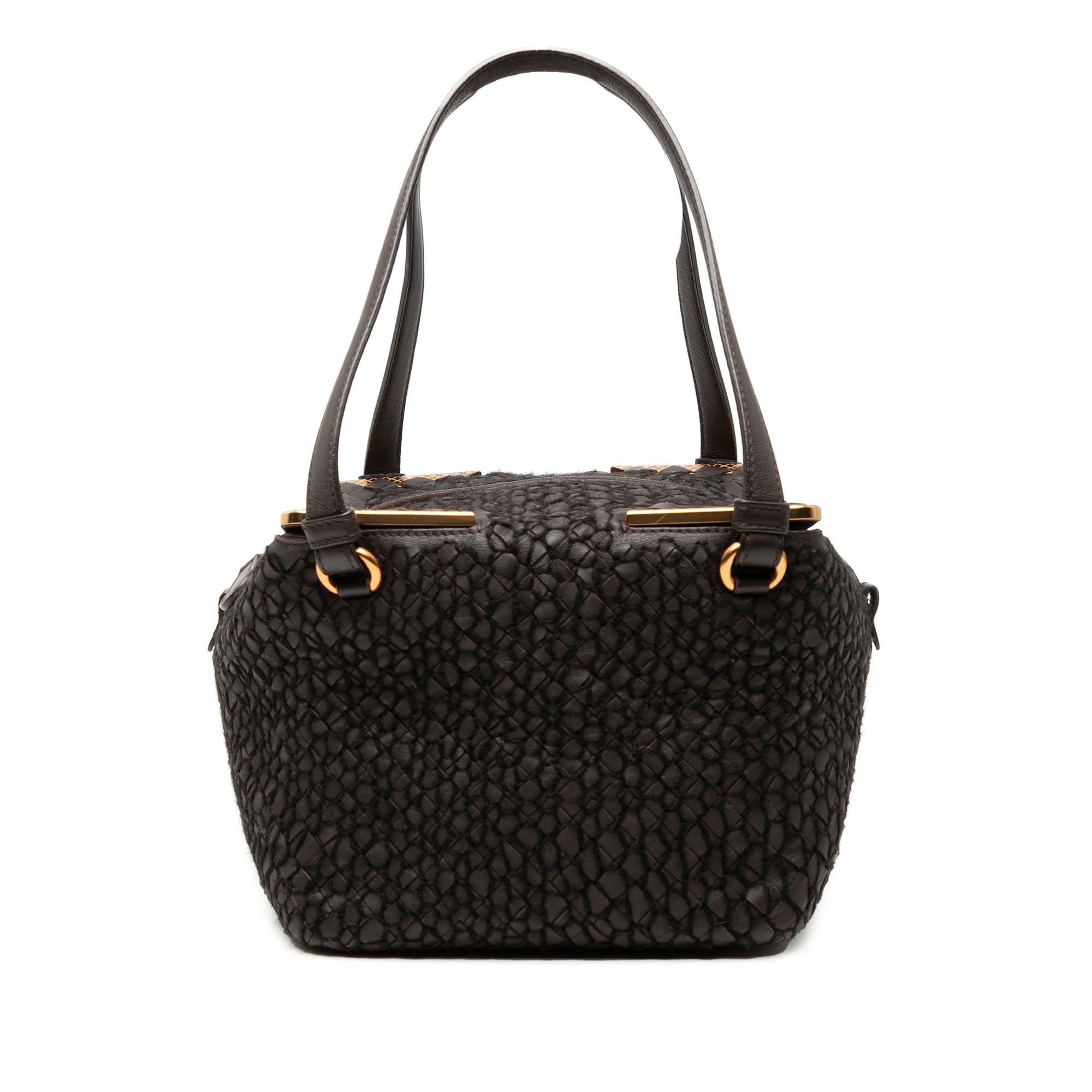 Nappa Intrecciato Stitched Metal Edge Cube Handbag