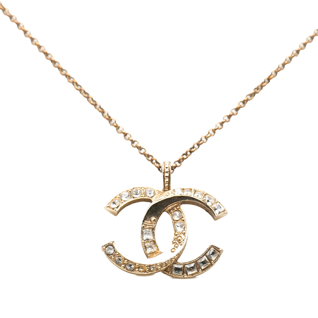 Gold Plated CC Crystal Pendant Necklace