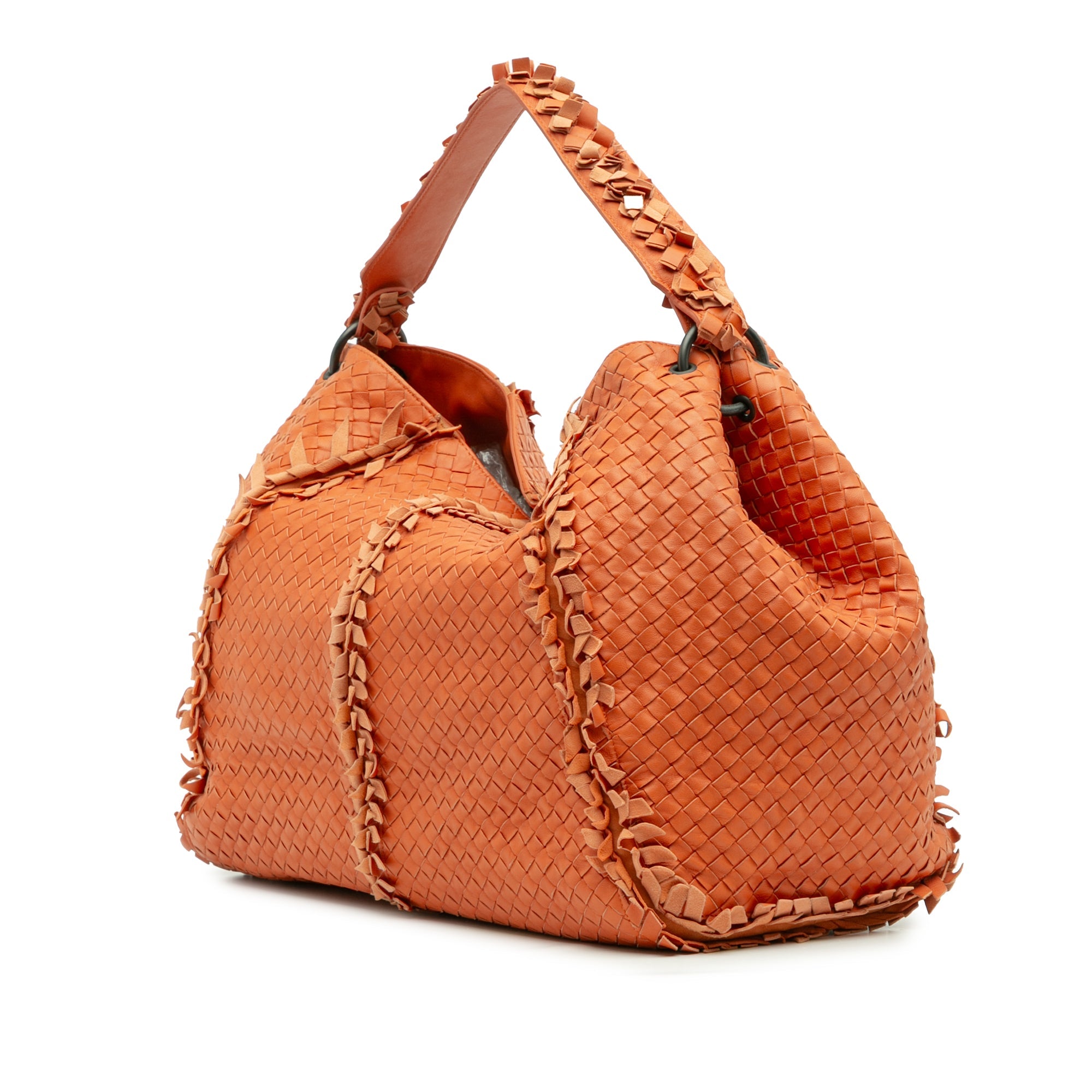 Large Nappa Intrecciato Franges Hobo