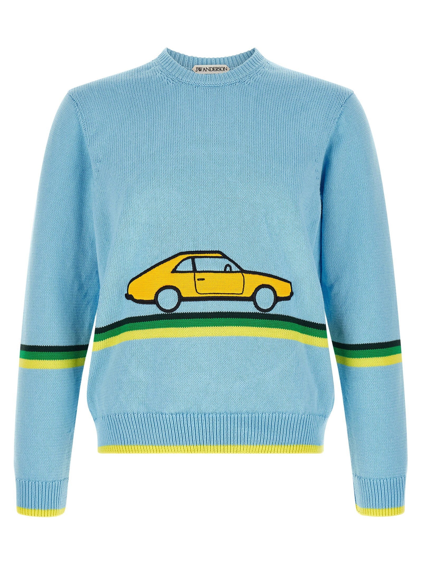 J.w.anderson Car Graphic Cotton Sweater — Light Blue