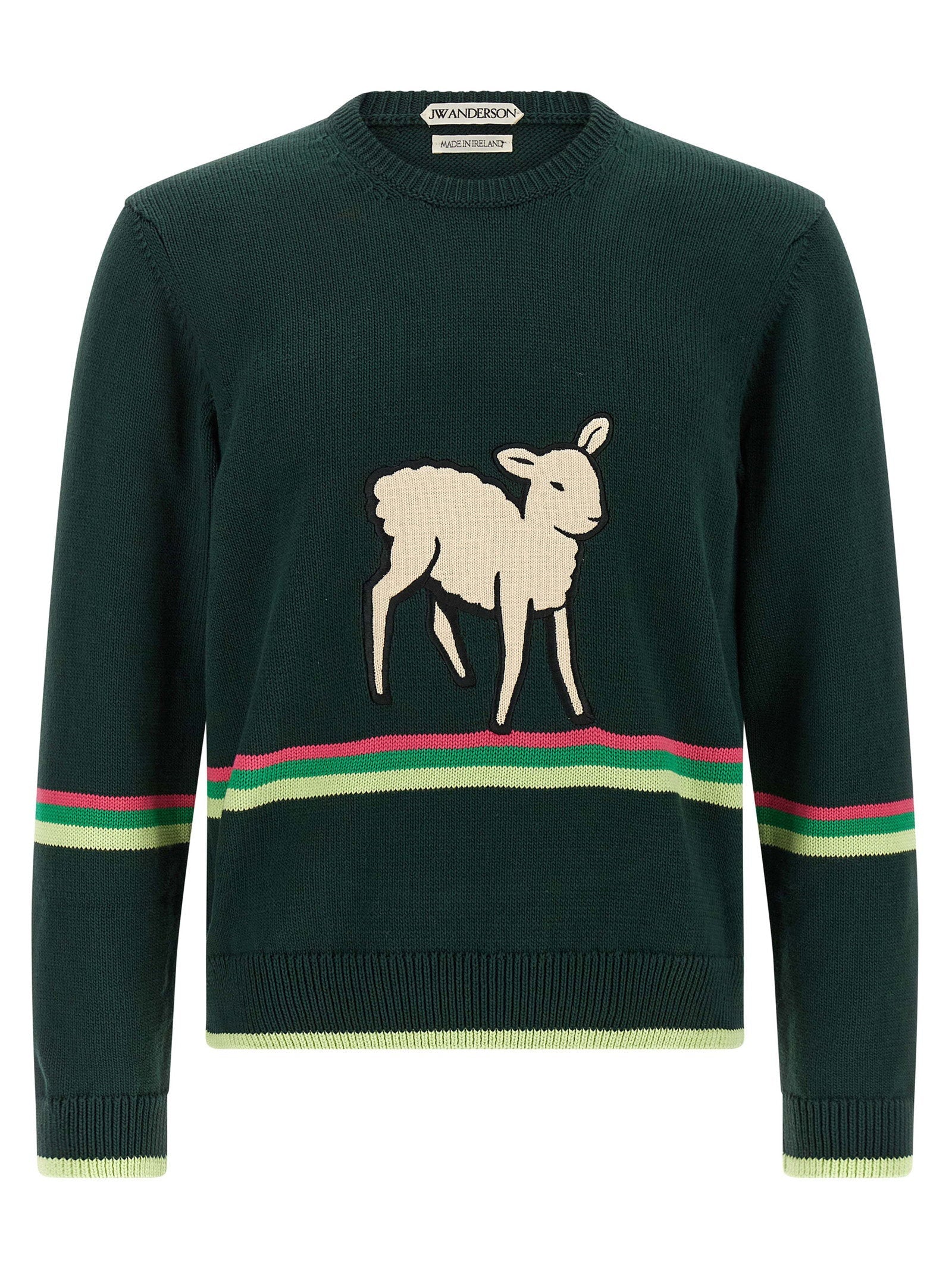 J.w.anderson Sheep-Intarsia Cotton Sweater — Green
