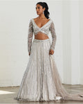 Grey Embellished Mirrorwork Lehenga Set By KYNAH, Luxury Indian Fashion & Bridal Wear