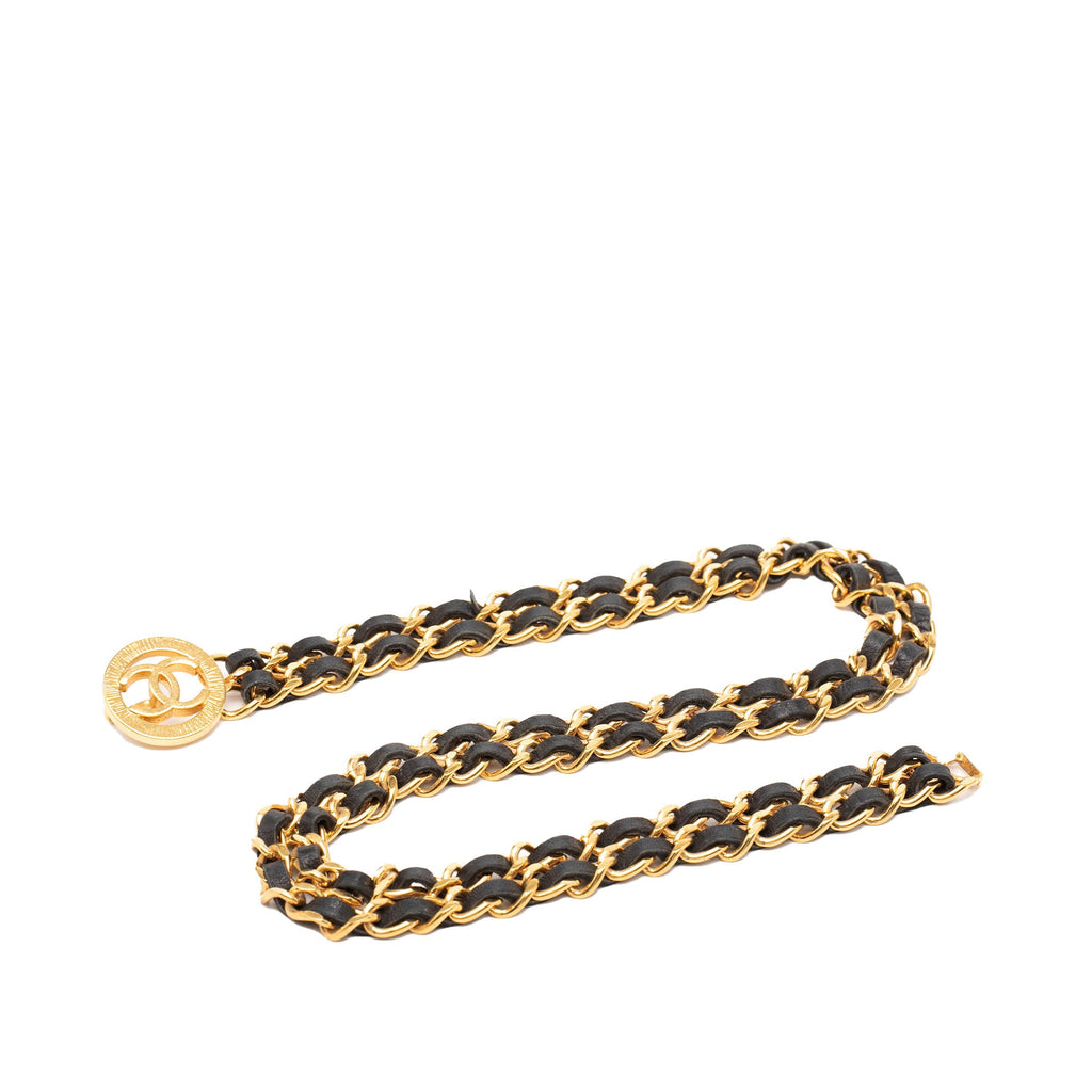Gold Plated Leather Woven Double Chain Belt