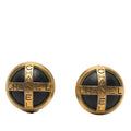 Gold Plated and Acrylic Logo Round Button Clip On Earrings