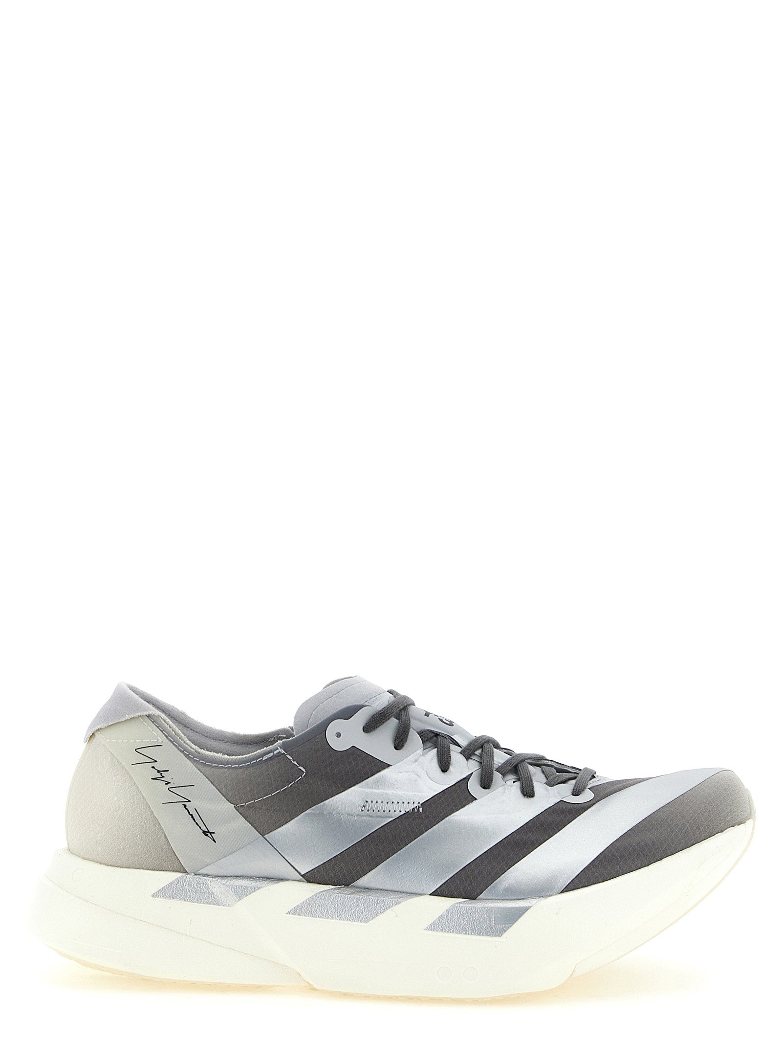 Y-3 Metallic Striped Mesh Sneakers — Gray