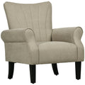 Modern Accent Chair with High Back, Rolled Arms and Wood Legs, Soft Thick Padded, Beige