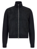 Tom Ford Two-Material Suede and Merino Wool Cardigan — Black