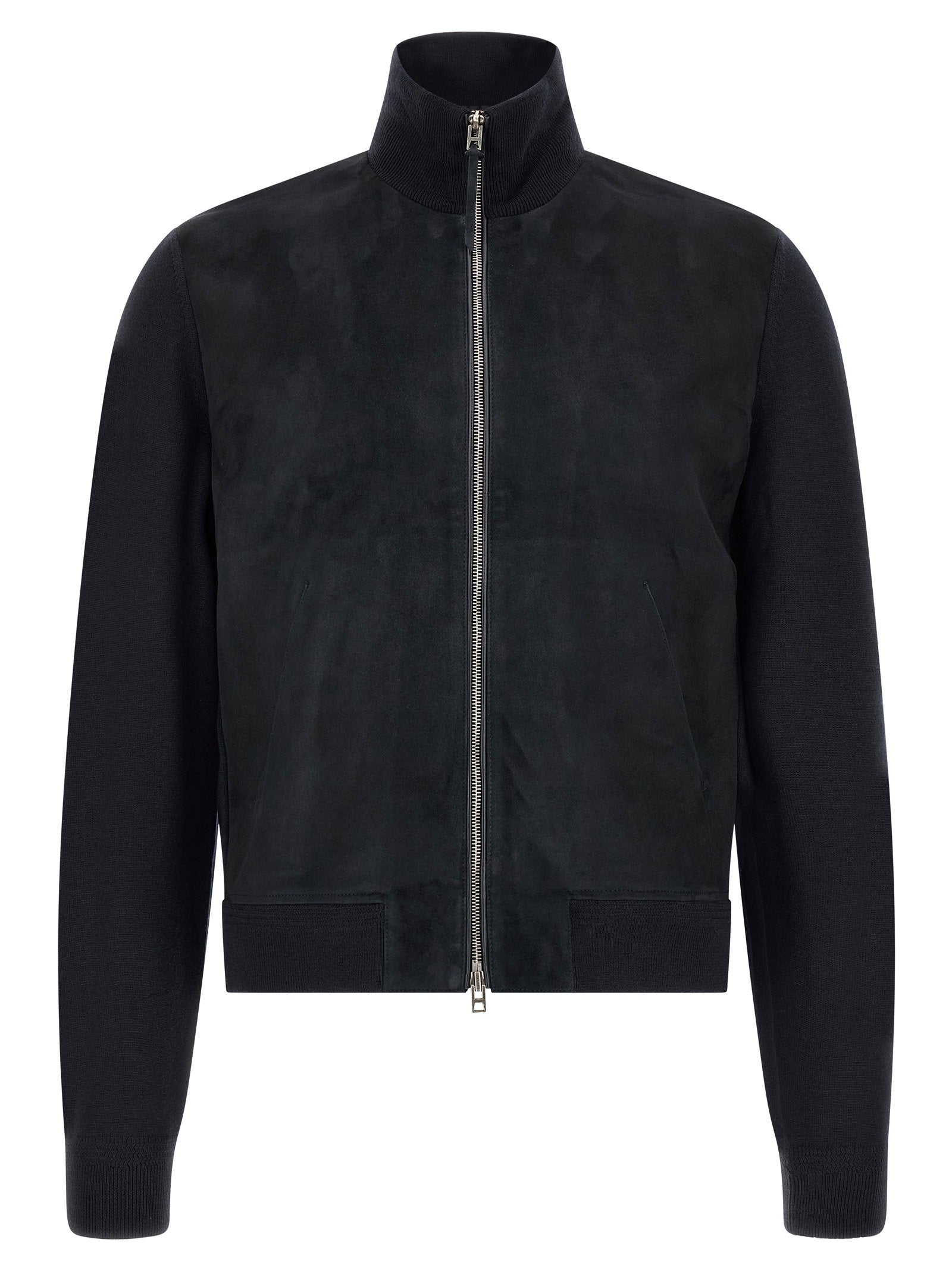 Tom Ford Two-Material Suede and Merino Wool Cardigan — Black