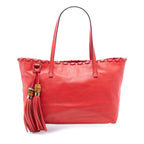 Leather Bamboo Tassel Tote