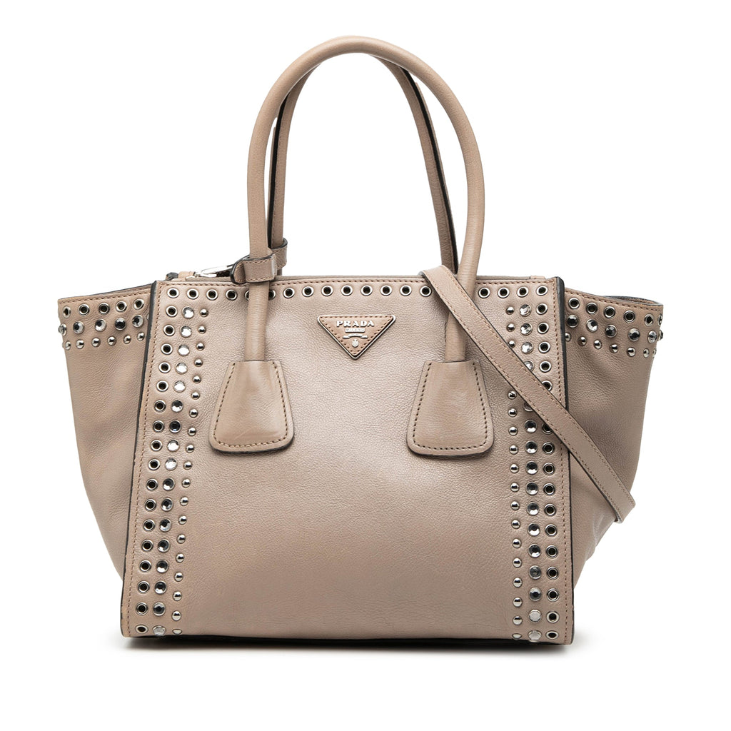 Glace Calf Studded Twin Pocket Satchel