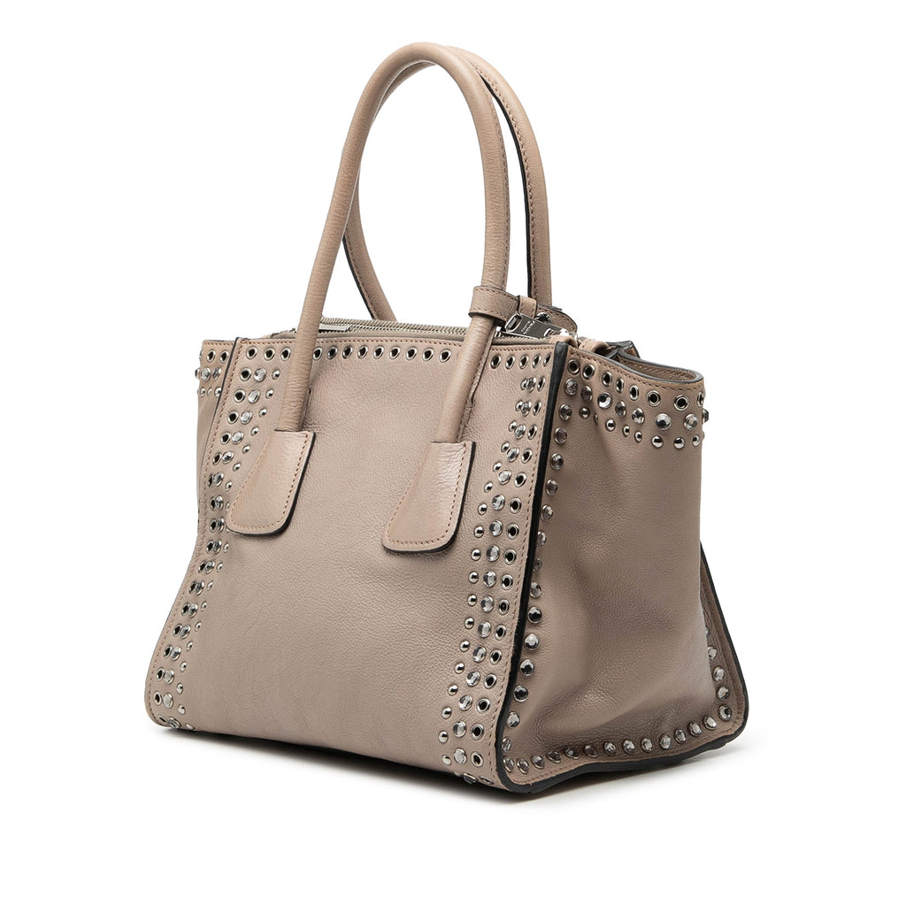 Glace Calf Studded Twin Pocket Satchel