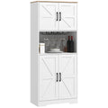 68" Farmhouse Pantry Cabinet with Microwave Countertop & Barn Doors, White