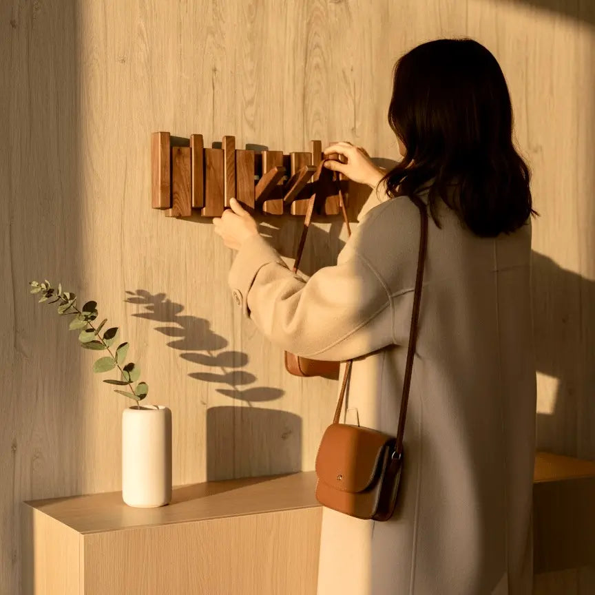 Verona natural wood wall coat rack - Scandinavian folding hanger